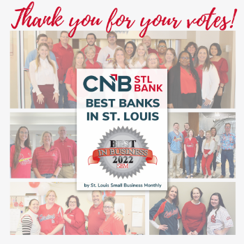 CNB St. Louis Bank employees thanking voters for Best Bank in St. Louis nomination